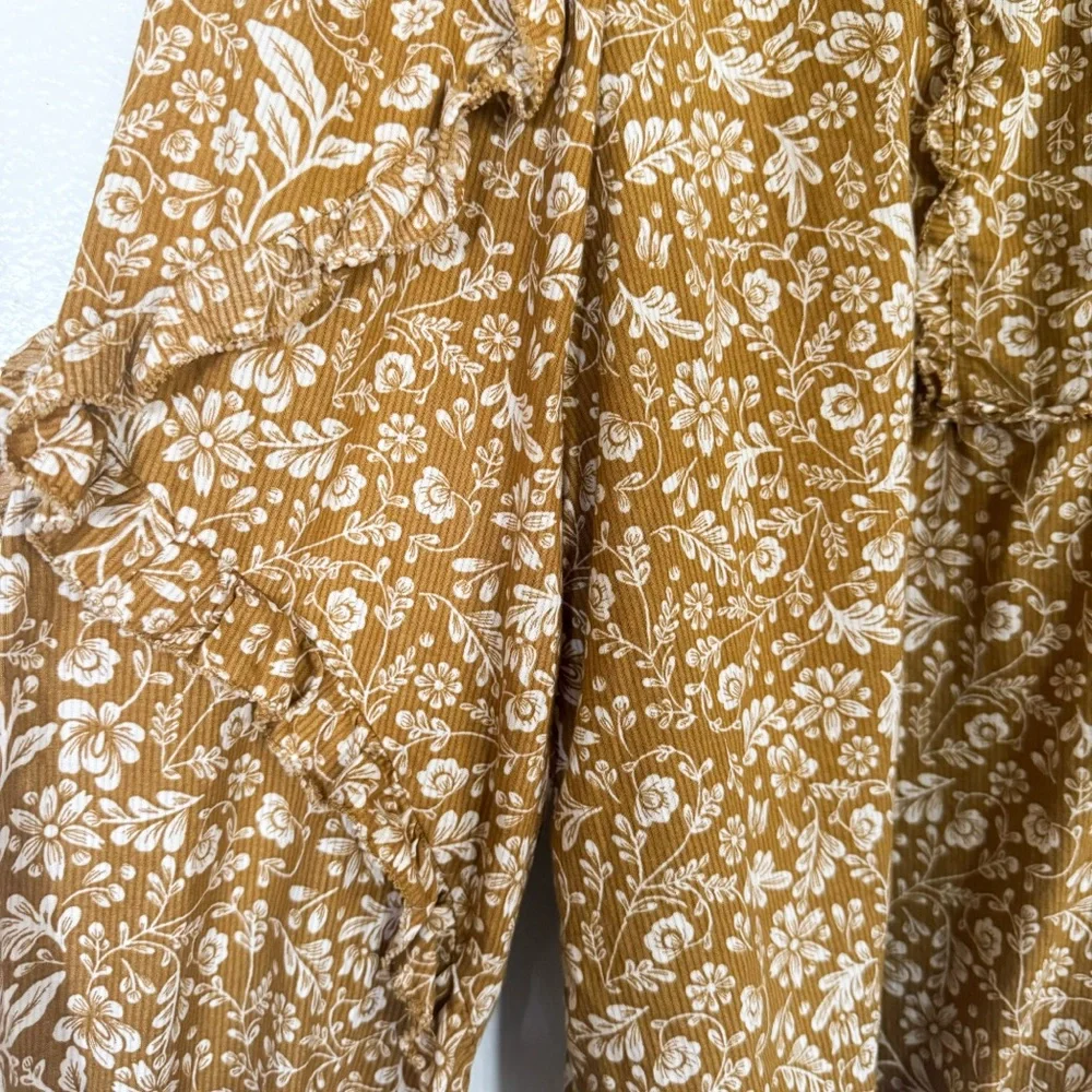 J. Crew Mustard Floral Puff Sleeve Cotton Blouse Boho Ruffle Top S